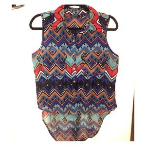 Multicolor Abstract Sheer Sleeveless Buttonup